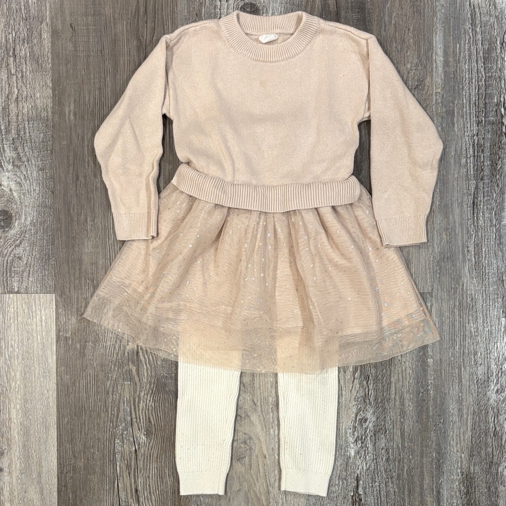 Baby Gap' Blush Sweater Dress with Tulle Skirt and Heavy Ribbed Leggings